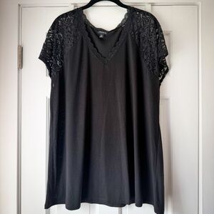 Torrid Size 2 Black Lace-Trim V-Neck Women's Top